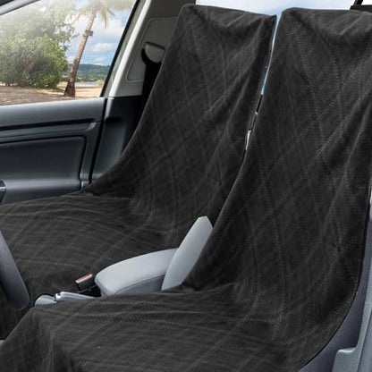 Hahafelt 2 Pack Car Seat Towel Covers with Storage Bag, 63 x 32 Inch Universal Non Slip Waterproof Sweat Protector for Car Truck, Gym Swimming Running, Machine Washable (Black Plaid) - style: Black Plaid