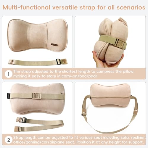 Carwales Car Neck Cushion Recliner Headrest Pillow for Office Chair Couch Memory Foam Lower Back Support Lumbar Pain Relief Ergonomic Design Extension Adjustable Strap Fits Driving Car Tan 1 Pack - color: Tan