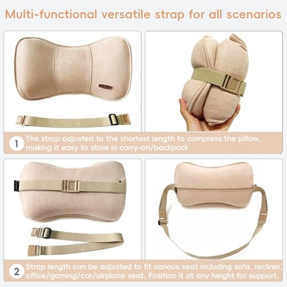 Carwales Car Neck Cushion Recliner Headrest Pillow for Office Chair Couch Memory Foam Lower Back Support Lumbar Pain Relief Ergonomic Design Extension Adjustable Strap Fits Driving Car Tan 1 Pack - color: Tan