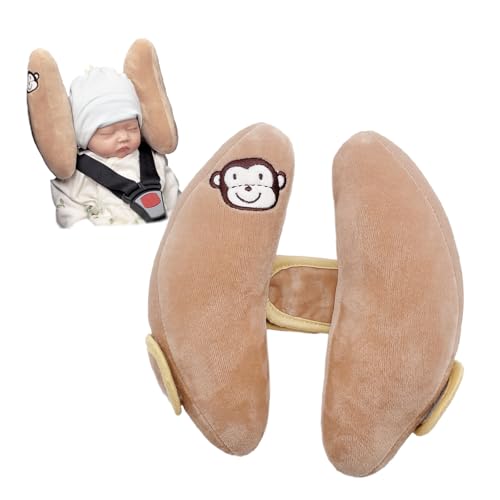 Adjustable Travel Pillow for Infant, Portable Baby Head Neck Support Pillow for Car Seat and Stroller, Banana Travel Headrest Pillow for Infant, Comfortble Toddler Neck Pillows for Pushchair, Brown - color: E Brown