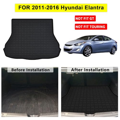 Floor Mats for 2011-2015 2016 Hyundai Elantra (Not Fit GT & Touring) & Cargo Mat, TPE All Weather Protection Car 1st & 2nd Row Floor Liners with Trunk Mat Full Set Accessories,Black - size: For 2011-2016 Elantra