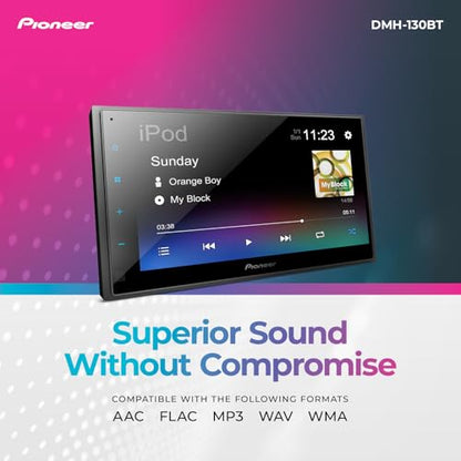 Pioneer DMH-130BT 6.8" Resistive Touchscreen, Double Din – Bluetooth, Backup Camera, USB, FLAC, AM/FM Radio, Short Chassis, 50W x 4 Output, Steering Wheel Input