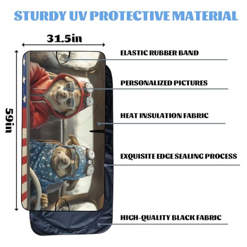 Funny Dog Car Windshield Sun Shade - Cute Dog Driving Heatshield Blocks UV Rays for Sedan, Truck, SUV - 59" L x 31.5" W - color: Funny Dog, size: 59"L x 31.5"W