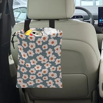 Car Trash Bag Hanging White Daisy Car Trash Can Waterproof Garbage Bag Hanging for Car Back Seat - color: White Daisy