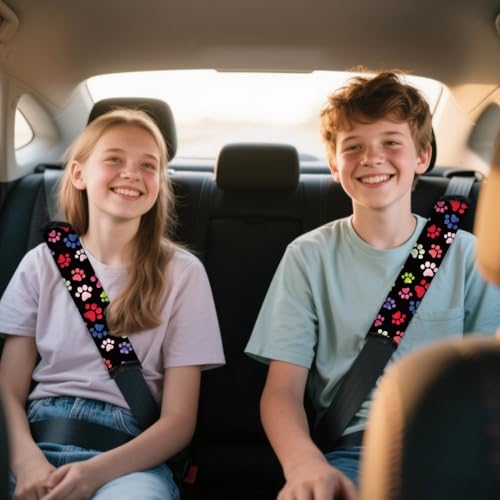 2Pcs Soft Auto Seat Belt Cover Pad Cute Dog Paw Print Colorful Car Seatbelt Shoulder Cushion for Comfortable Driving, Compatible with All Cars' Seatbelt and Backpack Straps - color: Paw Prints