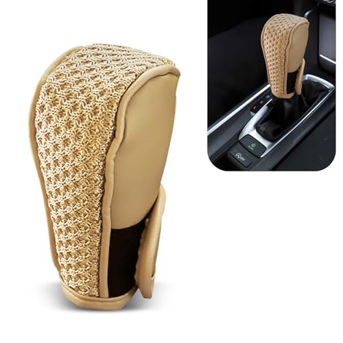 Car Gear Shift Knob Cover, Anti-Slip Automotive Shift Knob Protector, Scratch-Resistant Vehicle Interior Decoration Gear Cover, Universal for Cars SUVs Trucks RVs (Beige) - color: Beige