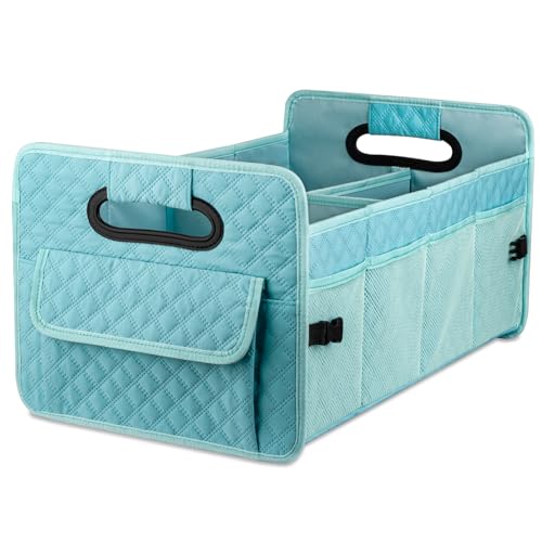 JiatuA Car Trunk Organizers and Storage for SUV, Collapsible Multi Compartment Container Box Adjustable Car Accessories for Women Men, Lake Blue - color: Lake Blue, size: Standard
