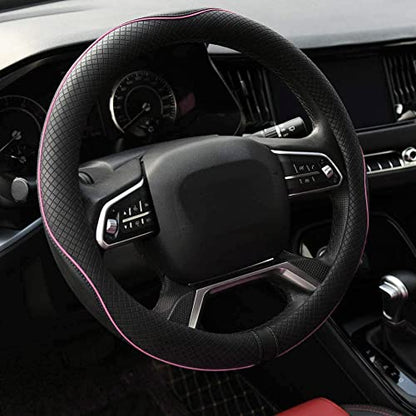 Rueesh Microfiber Leather Steering Wheel Cover Anti-Slip Matte Finish Auto Car Wheel Cover Universal 15 Inch Wheel Cover for Car Embossing Pattern (Pink Line) - color: Pink Line