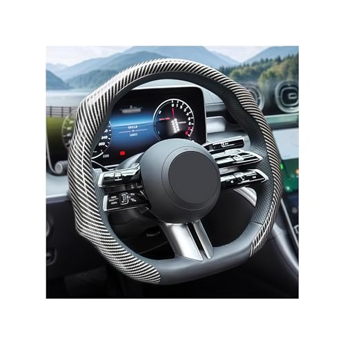 Zpana Carbon Fiber Car Steering Wheel Cover, Leather Non-Slip Vehicle Steering Wheel Cover for 14.5-15 Inch, Comfortable Auto Interior Protector Decoration Accessories, Universal Fit(Silver) - color: Silver