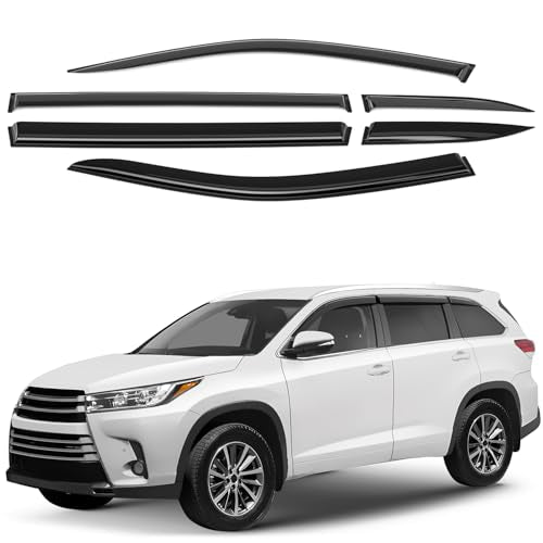 Window Deflectors Smoke Tinted Tape-On Side Window Vent Visor Deflectors Rain Guards Compatible with Highlander 2014-2019 - 6pcs. GW0326 - color: For Highlander 14-19