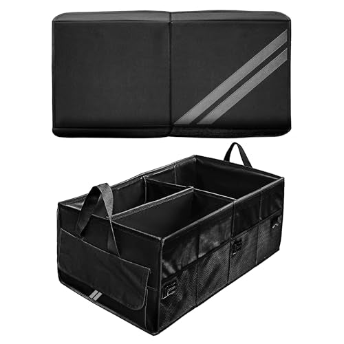 YOSRTER for Dodge Charger Durango Challenger Ram Car Trunk Organizer Collapsible Storage Box with Handle Foldable Lid Non Slip Bottom Sturdy Base Panel for Dodge Accessories, 2 Compartment (Gray Trim) - color: Gray Trim