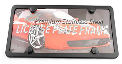 Premium Slim Style Stainless Steel License Plate Frame (4 Holes, Black UV Resistant Matte Finish) - color: Black Matte Finish, size: 4 Holes, 1 Pack