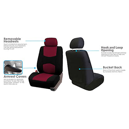 FH Group Cloth Car Seat Covers Set, Universal Fit Burgundy - Low Back Front, Solid Rear, Washable, for SUV, Sedan & Van - color: Burgundy, style: Seat Cover Full Set