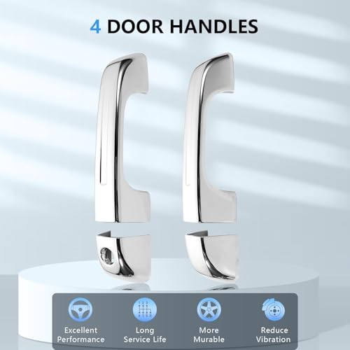 Chrome Mirror Cover +4PCS Door Handle Covers fits Ram 1500 2019-2024 4-Door Extended/Crew Cab Models Only Caps Top Half Left & Right Without Smart Keyholes, Siver Plated
