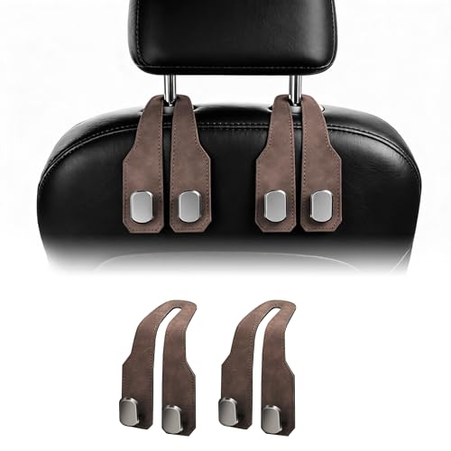 Car Headrest Hooks, 2 Pack Heavy Duty Purse Holder for Backseat, 360° Rotating Vehicle Seat Back Organizer Hanger, 55 lbs Capacity for Handbags Grocery Bags, Universal Fit Car Accessories, Brown - color: Brown 2Pcs