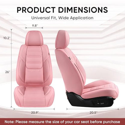 TIEHESYT Pink Car Seat Covers Front Pair, Breathable Leather Automotive Front Seat Covers & Headrest, Auto Seat Cover, Compatible with Most Cars Sedans SUV Pickup Trucks - color: Cute Pink, size: Front Pair
