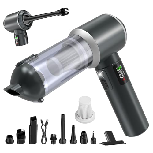 4-in-1 Handheld Vacuum Cordless&Air Duster, 28000pa Suction Power Car Vacuum Portable Cordless, Mini Vacuum with Digital Display and One-Click Dust Emptying for Car Home Office Kitchen Pet Hair(Gray) - color: Gray