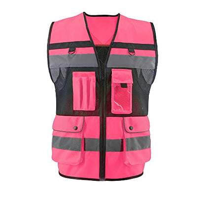 Safety Vest High Visibility Reflective Construction Vest for Men Women - color: Pink, size: X-Large