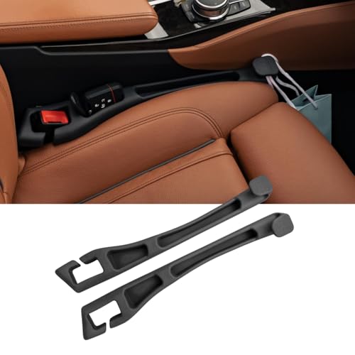 Car Seat Gap Filler and Organizer with Integrated Hook (Set of 2) – Blocks Lost Items, Holds Phone, Keys and Wallet – Universal Fit for Cars, SUVs and Trucks
