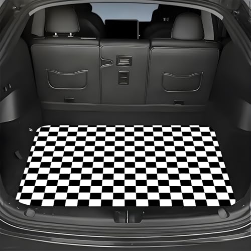 Universal Car Trunk Mat 29" x 39", Black White Checkered All Weather Trunk Protection Cargo Liner,Durable Cargo Mat Rear Trunk Liner, Stylish Vehicle Interior Accessories Suitable for Most Car Models - color: Black White Checkered