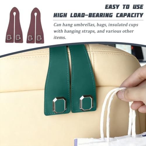 2PCS Car Headrest Hooks, Nappa Leather Metal Vehicle Double Seat Back Storage Hook for Purse Bag Coat, Multifunctional Automotive Interior Hanging Hanger, Universal Fit (Brown) - color: Brown