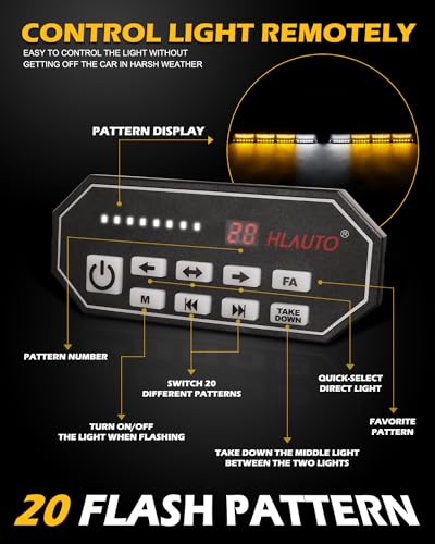 HLauto 604N Emergency Dash Strobe Lights: 2x16.8 inch Amber Security Light w/Take Down, 48 LED Safety Flashing Warning Hazard Interior Windshield Visor Light Bar for Trucks Vehicles - color: #02 Amber