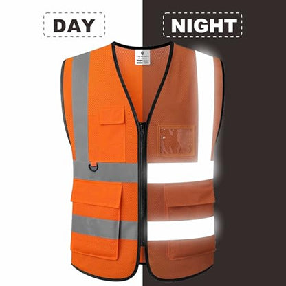 caparazon Unisex High-Visibility Reflective Safety Vest with Zippered Pockets - ANSI/ISEA Certified for Enhanced Work Safety - color: Orange