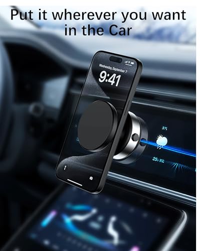 Electric Vacuum Suction Cup Magnetic Phone Mount, 360 Rotatable Magnetic Cell Phone Holder, Adjustable Hands-Free Portable for Magsafe iPhone Car Gym Mirror Smooth Surface(Silver) - color: SILVER