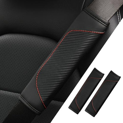2PCS Car Seat Belt Cover pad, Carbon Fiber Safety Seatbelt Shoulder Strap Covers, Breathable Leather Soft Harness Pad Protect Your Neck and Shoulder (2, Black) - color: Style 2-Black