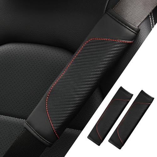 2PCS Car Seat Belt Cover pad, Carbon Fiber Safety Seatbelt Shoulder Strap Covers, Breathable Leather Soft Harness Pad Protect Your Neck and Shoulder (2, Black) - color: Style 2-Black