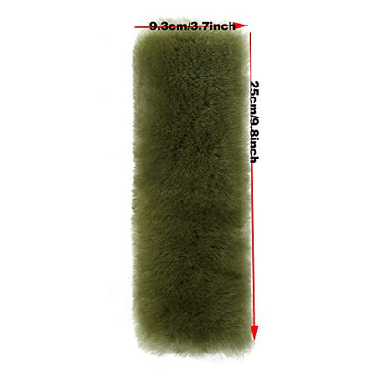 U&M 2 Pack Genuine Sheepskin Auto Seat Belt Cover for Adult Youth Kid Toddlers -Soft Warm Car, Truck, SUV, Camera Backpack Strap Shoulder Pad Wool Fluffy - color: bean green