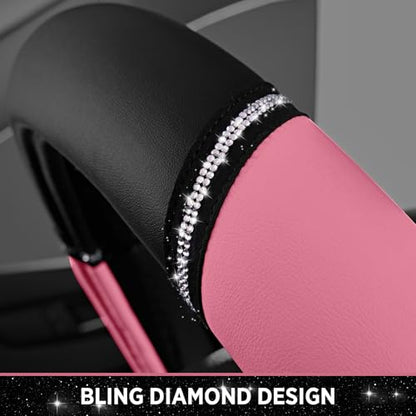 Road Comforts Leather Steering Wheel Cover - Made with PVC Leather - Anti-Slip, Universal Fit 14 1/2 inches to 15 inches - Pink - color: Pink
