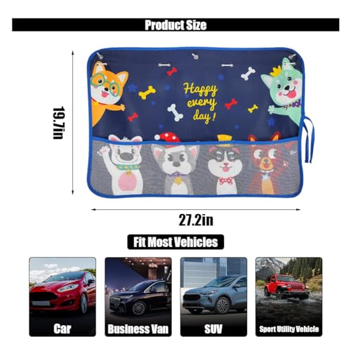 Car Window Shade for Baby, Blackout Car Window Curtain with Storage Pockets & 7 Suction Cups, Cartoon Pattern Cars Side Window Sun Shade Cover for Sun/Heat/UV Rays Protection (Blue-Cute Dogs) - color: Blue-Cute Dogs