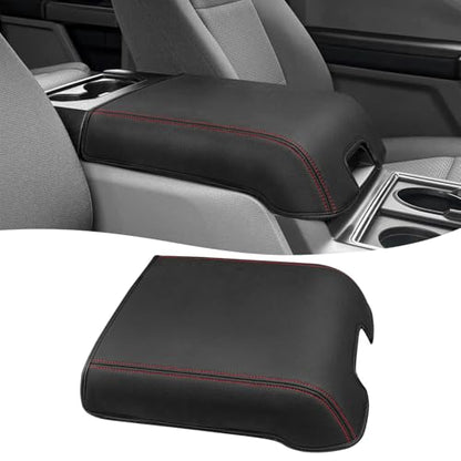 Center Console Cover for 2015-2020 F150 Accessories, F250 F350 F450 2017-2022, Expedition 2018-2024, PU Leather Middle Armrest Cusion Protector, Bucket Seat Only, Anti-Scratch, Black-Red Stitch - size: Bucket Seat, 17-22 F250-F450, red stitch