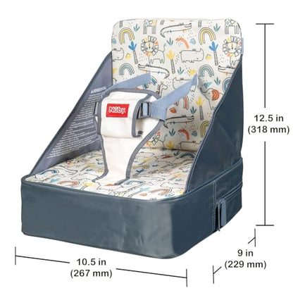 Nuby Easy Go Booster Seat - Travel Booster Seat for Babies and Toddlers with 3-Point Harness - 9+ Months - Beige Safari Print - color: Beige