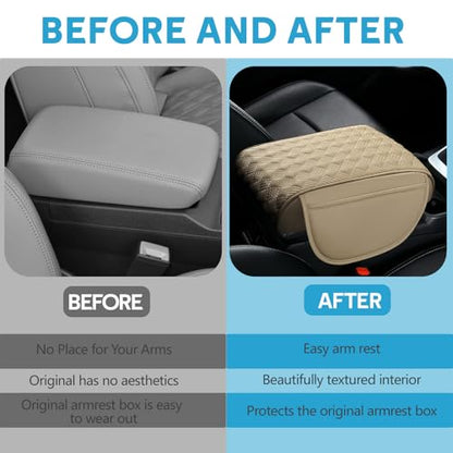wuyaoyao Car Center Console Cover, 12.2"×8.27"×1.97" Leather Center Console Protector, Auto Armrest Pad with 2 Storage Pocket, Universal Armrest Cover Cushion for Most Cars, Trucks, SUVs (Beige) - color: Beige