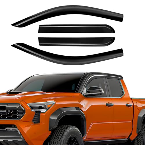 Rain Guards Compatible with Toyota Tacoma 2024-2026, Tape-on Durable Side Windows Wind Deflectors, out Channel 2024 2025 2026 Tacoma Rain Guard Black 4 PCS - size: 2024-2025 Toyota Tacoma (Tape-On)