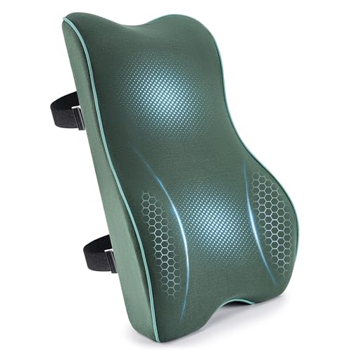 Lumbar Support Pillow for Office Chair Car Seat Gaming Chair, Memory Foam Back Support Pillow, Lumbar Cushion Back Cushion for Lower Back Pain Relief, Adjustable Strap Washable Cover-Dark Green - color: Dark Green
