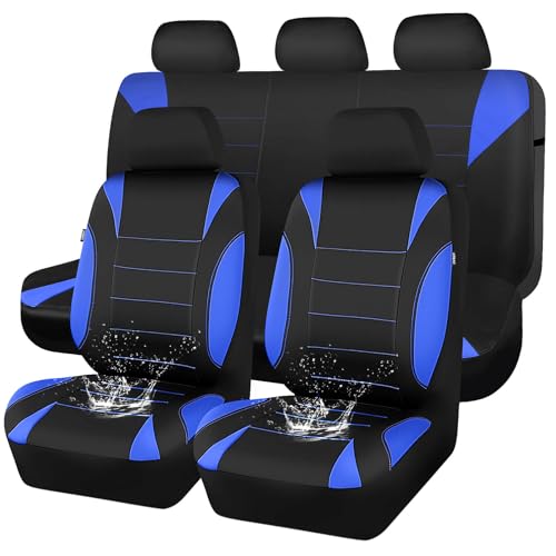 CAR PASS Neoprene Wetsuit Seat Covers, Waterproof Car Seat Covers Full Sets with 5mm Composite EVA, Universal Fit for Car Sedan, SUV Trucks Anti Slip with Airbag Compatible(Black Blue - color: Blue full sets