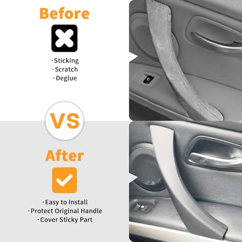 6PCS/Set Interior Inner Inside Door Pull Sticky Handle Cover for BMW 3 Series E90/E91/E92/E93 320 325 328 335 330 M3 (2004-2011) Left and Right Passenger Side (Black) - color: Black