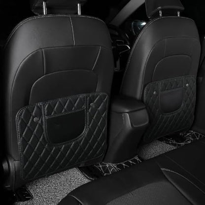 2-Pack Kick Mat Seat Protector – Black PVC Car Seat Back Cover with Storage Pocket for Kids, Anti-Kick Mat for Dirt & Scuff Protection