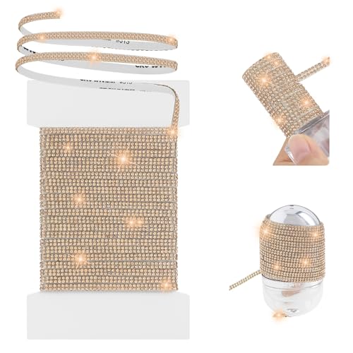 10-Yard Rhinestone Ribbon Self Adhesive Crystal Rhinestones, 2-Rows Bedazzling Strips, 10-Yard Rhinestone Strips for DIY Craft, Rhinestones for Crafting, Home Decor, Champagne Color - color: Champagne Color - 10-Yard - 2-Rows
