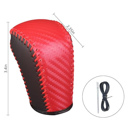 Bittwee Carbon Fiber Car Gear Shift Knob Cover, Leather Vehicle Stick Shifting Protector with Needle & Thread, Stylish Auto Shifter Knob Guard, Compatible with Inspire Crider Integra (Red) - color: Red