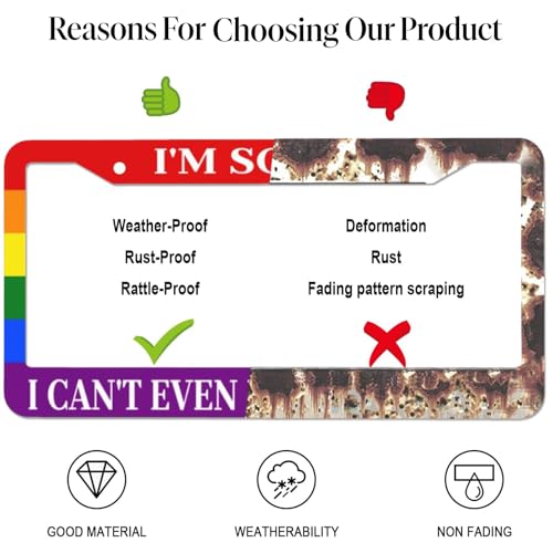 Gay Pride Rainbow Flag License Plate Frame, 2 PC Aluminum Funny License Plate Covers with Humor Text, I'm So Gay I Can't Even Drive Straight Standard License Plate Holders with Screws 12.3 X 6.3 in - color: I'm So Gay I Can't Even Drive Straight