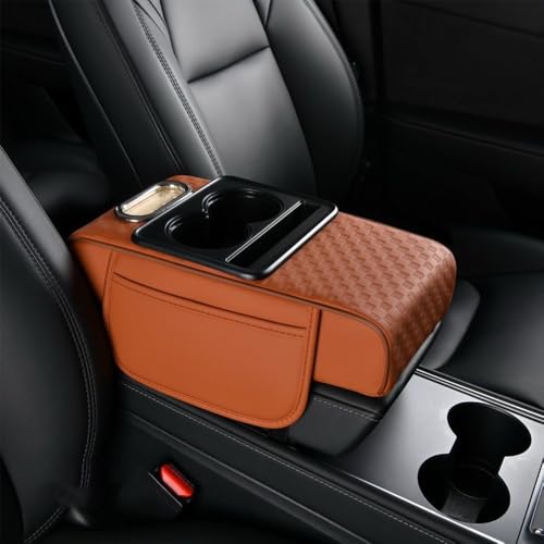 5 in 1 Car Center Console Cover, Memory Cotton Car Armrest Pad with 2 Storage Pockets, Cup Holder, Tissue Box Slot, Phone Holder, Universal Car Interior Organizer (Orange, Wide(13.8 * 7.1 * 3.2inch)) - color: Orange, size: Wide(13.8*7.1*3.2inch)