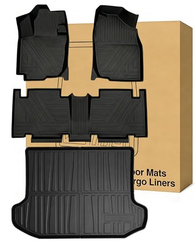 RAV4 Floor Mats ＆ Cargo Liners Compatible with 2006-2012 Toyota RAV-4，All Weather Protection Waterproof Durable Anti-Slip Odorless Custom-fit TPE Cargo Trunk Tray Floor Liner Set - color: 1）For Toyota RAV4（2006-2012）Floor＆Trunk mat