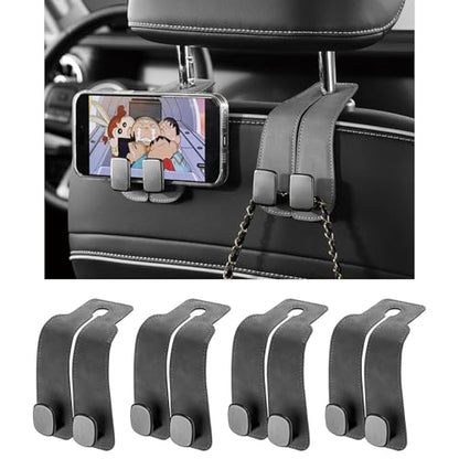 KINIVA Car Seat Headrest Storage Hooks, Set of 2, Suede PU Leather, Double Hooks (Grey-4 Pack) - color: Grey-4 pack