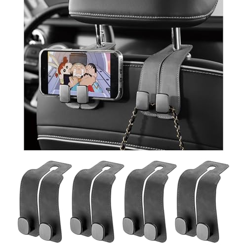 KINIVA Car Seat Headrest Storage Hooks, Set of 2, Suede PU Leather, Double Hooks (Grey-4 Pack) - color: Grey-4 pack