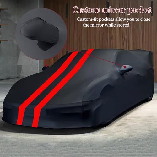 Indoor Car Cover Compatible with 1968-1982 C3 Corvette Custom-fit Breathable Dust-Proof Stretch Car Cover for Underground Garage, Car Show（Black+Red） - size: C3