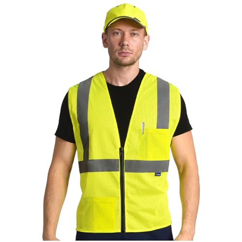 AYKRM 2 Pocket Mesh High Visibility Reflective Safety Vest for men & Women ANSI/ISEA 107 Standards - color: Yellow, size: Small